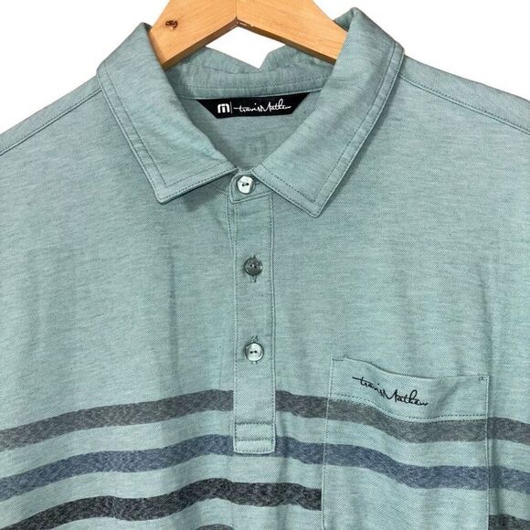 Travis Mathew Oh Snap Polo Shirt Mens Large L Heather Beryl Green Striped Casual - Picture 9 of 10
